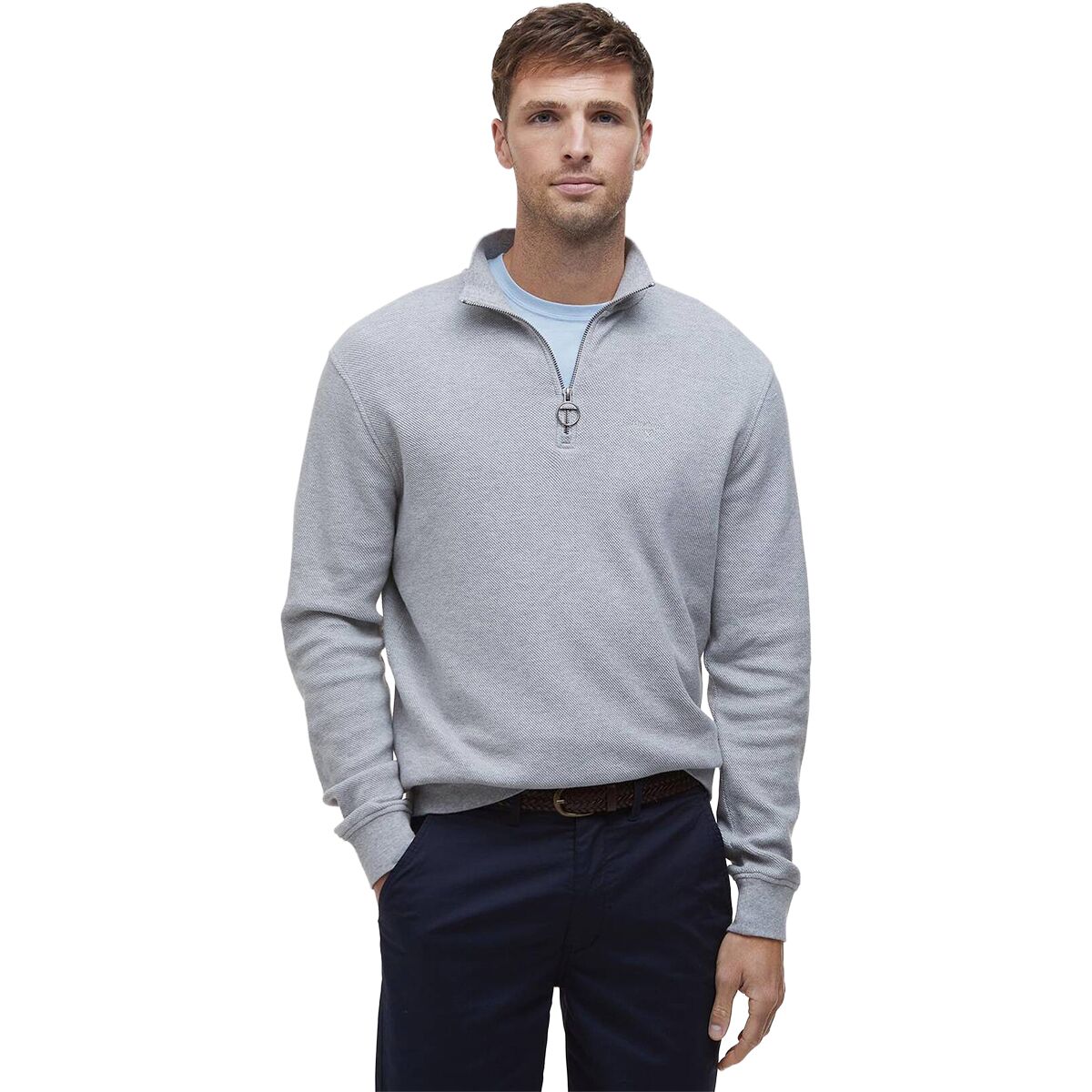 Image of Barbour Pique Interlock 1/2-Zip Sweatshirt - Men's Grey Marl, L