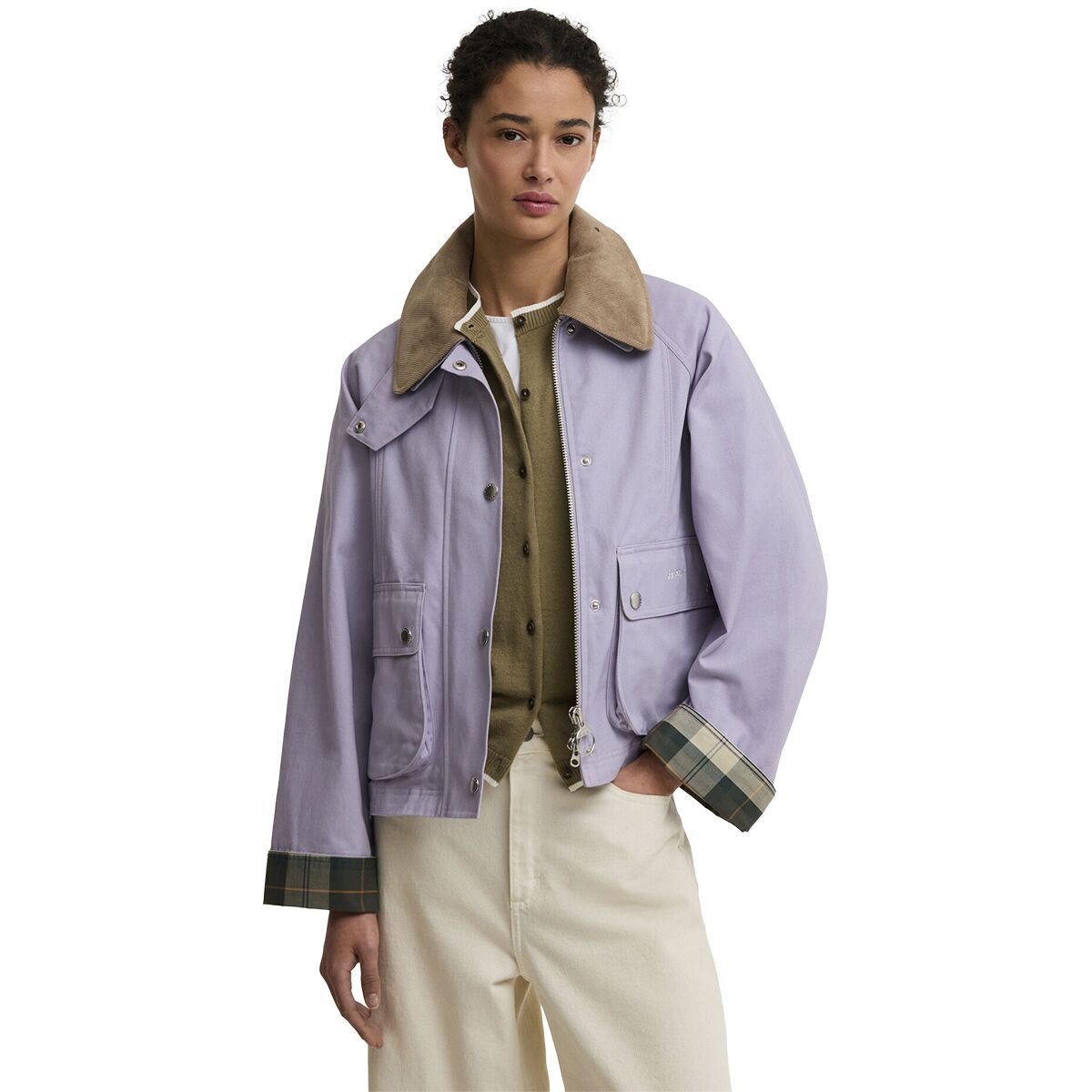 Image of Barbour Cropped Beadnell Casual Jacket - Women's Heather Mist/Ancient/Timberwolf, US 6/UK 10