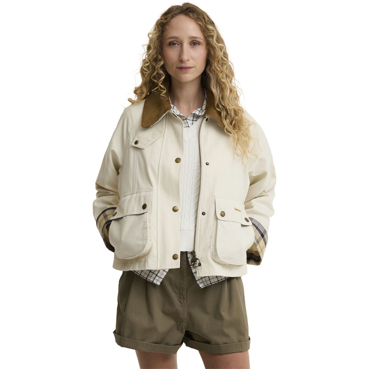 Image of Barbour Cropped Beadnell Casual Jacket - Women's Light Pearl/Dress/Beige, US 8/UK 12