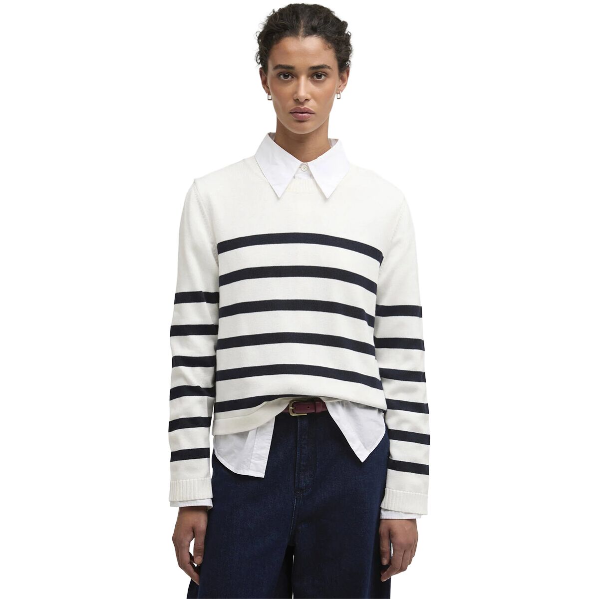 Image of Barbour Fern Knitted Jumper - Women's Cloud/Navy, US 2/UK 6