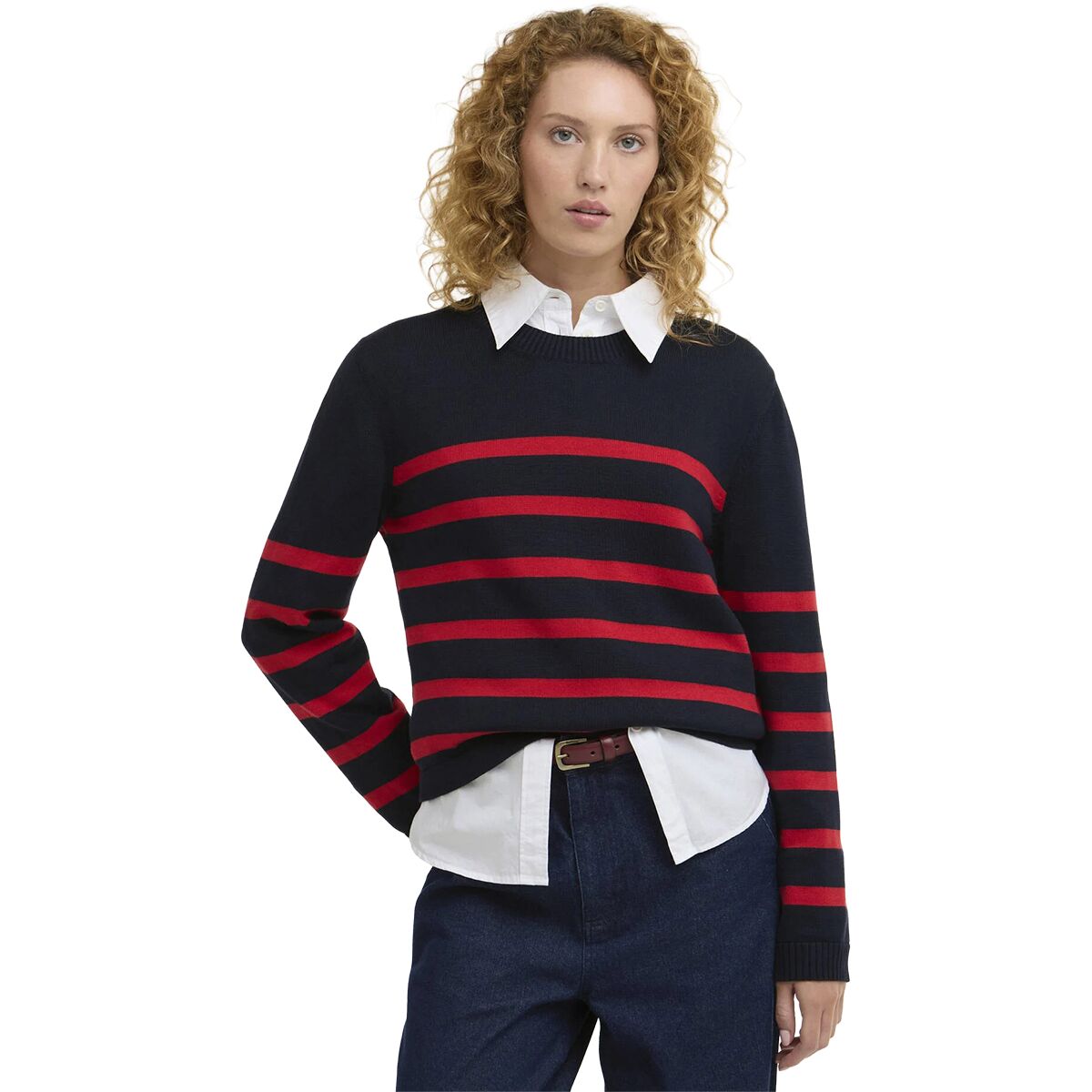 Image of Barbour Fern Knitted Jumper - Women's Navy/Poppy Red, US 6/UK 10