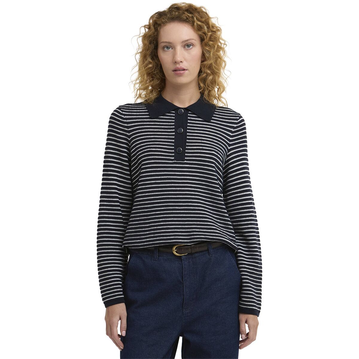 Image of Barbour Inez Knitted Jumper - Women's Dark Navy Stripe, US 10/UK 14