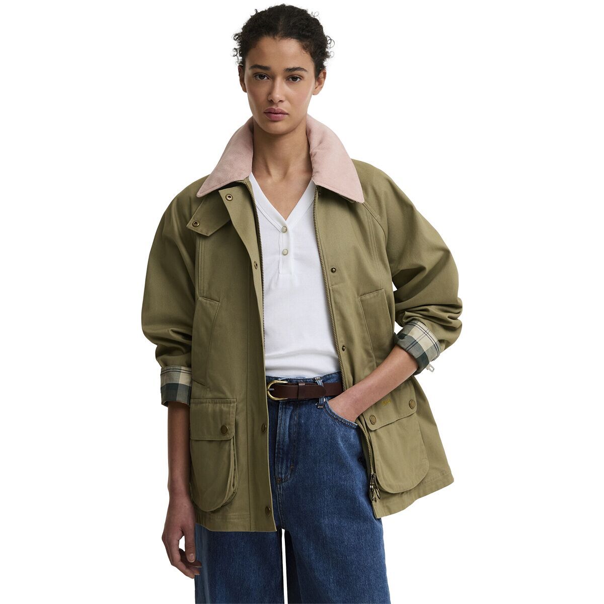 Image of Barbour Modern Beadnell Casual Jacket - Women's Bleached Olive/Ancient/Gardenia, US 4/UK 8