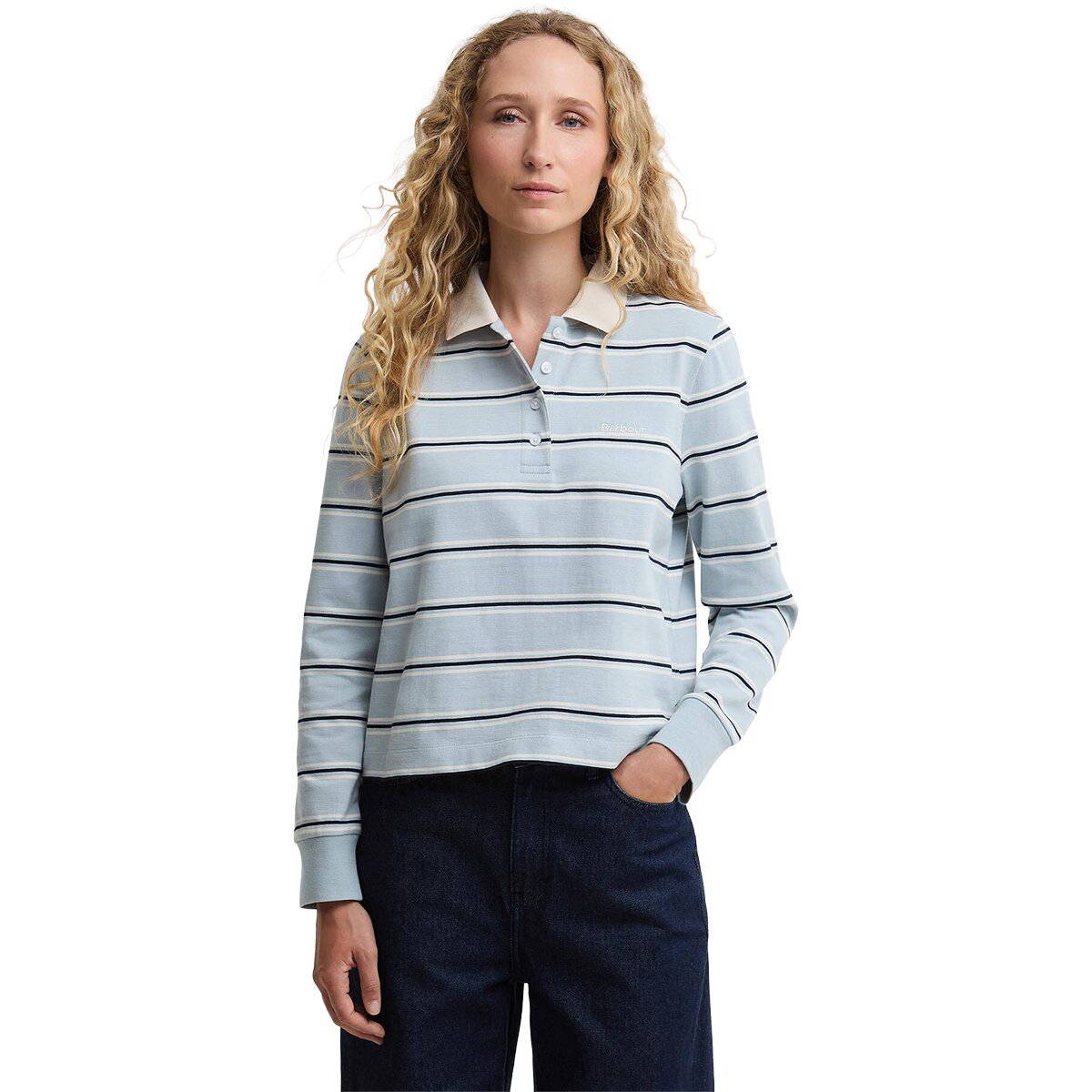 Barbour Barbour Ashwell Long Sleeve Polo Top - Women's Celestial Blue Stripe, US 10/UK 14