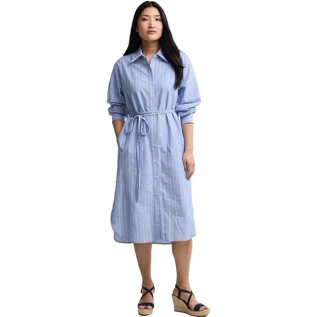 Image of Barbour Avon Midi Dress - Women's Chambray/White Stripe, US 6/UK 10