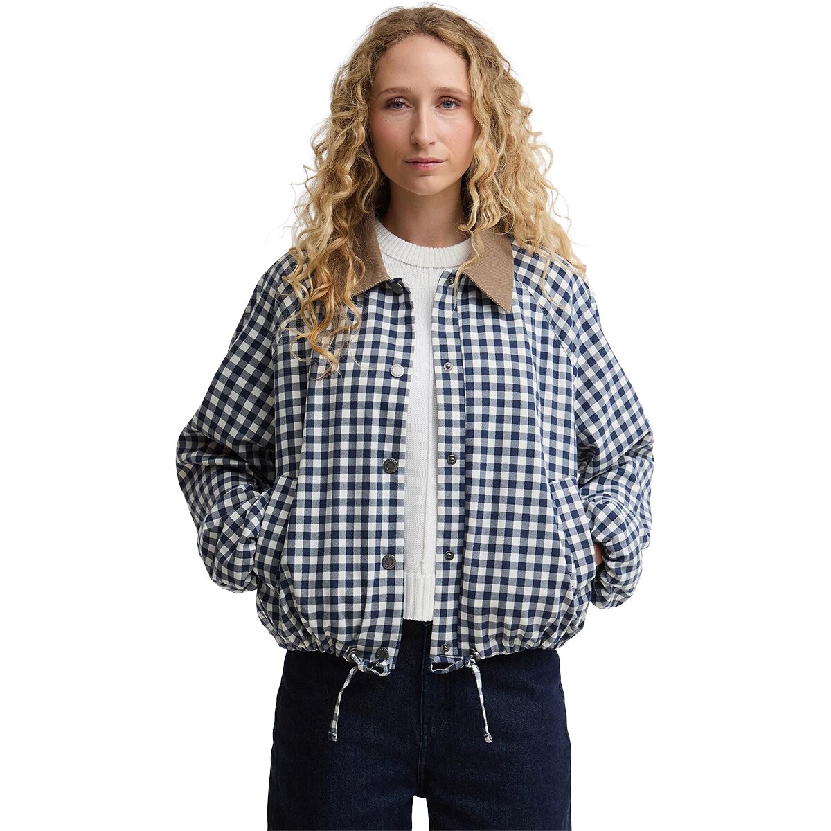 Image of Barbour Ovingham Casual Jacket - Women's Gingham Navy/ Neutral, US 10/UK 14