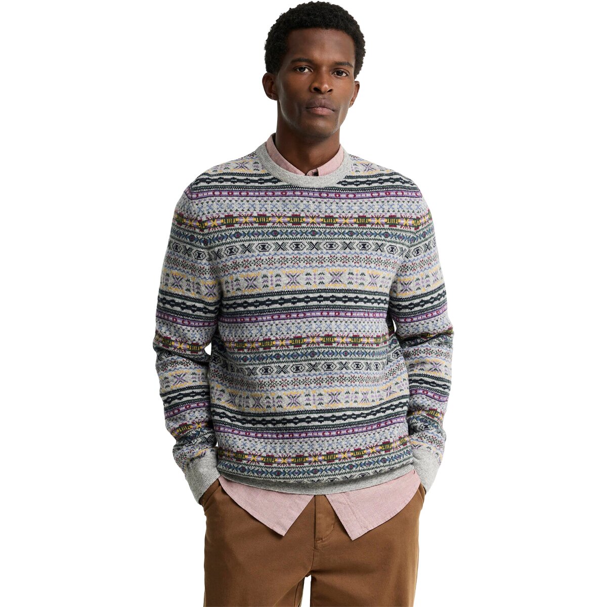 Image of Barbour Dalehead Fairisle Crew Sweater - Men's Light Grey, S