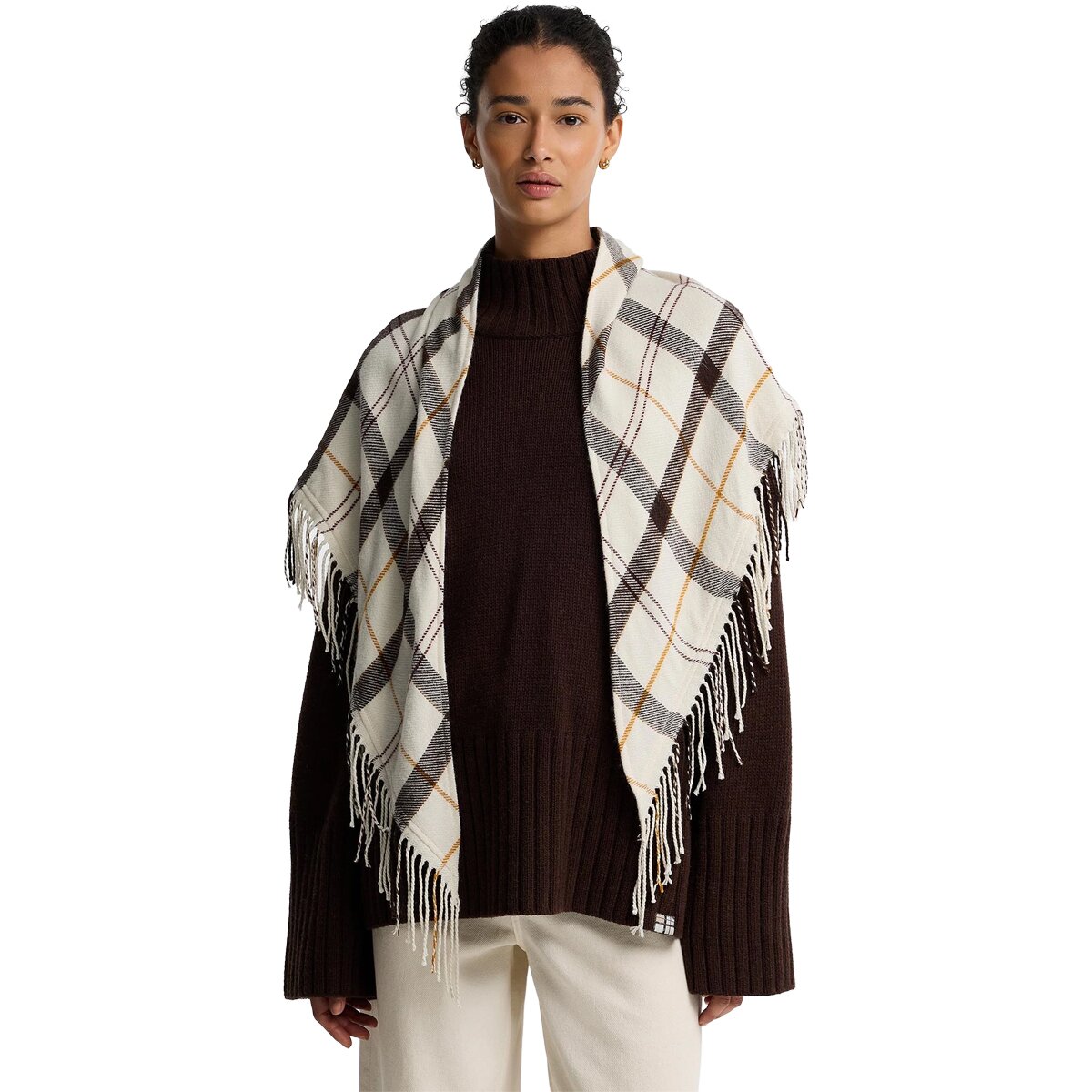 Image of Barbour Kirklees Tartan Scarf Ecru Muted Tartan, One Size