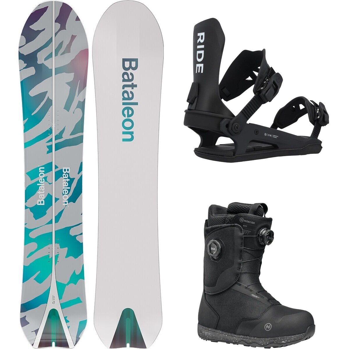 Image of Bataleon Cameleon Snowboard + Ride C-8 Binding + Nidecker Rift Boot One Color, Black, Black, 153cm, L, 10.5