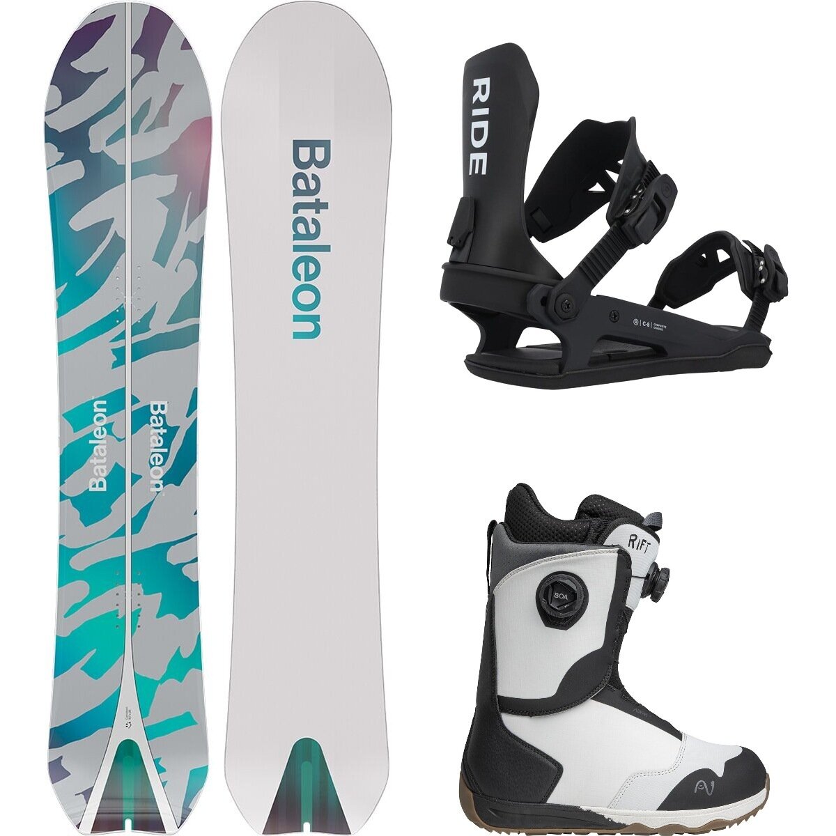 Image of Bataleon Cameleon Snowboard + Ride C-8 Binding + Nidecker Rift Boot One Color, Black, Ned, 153cm, S, 7.5