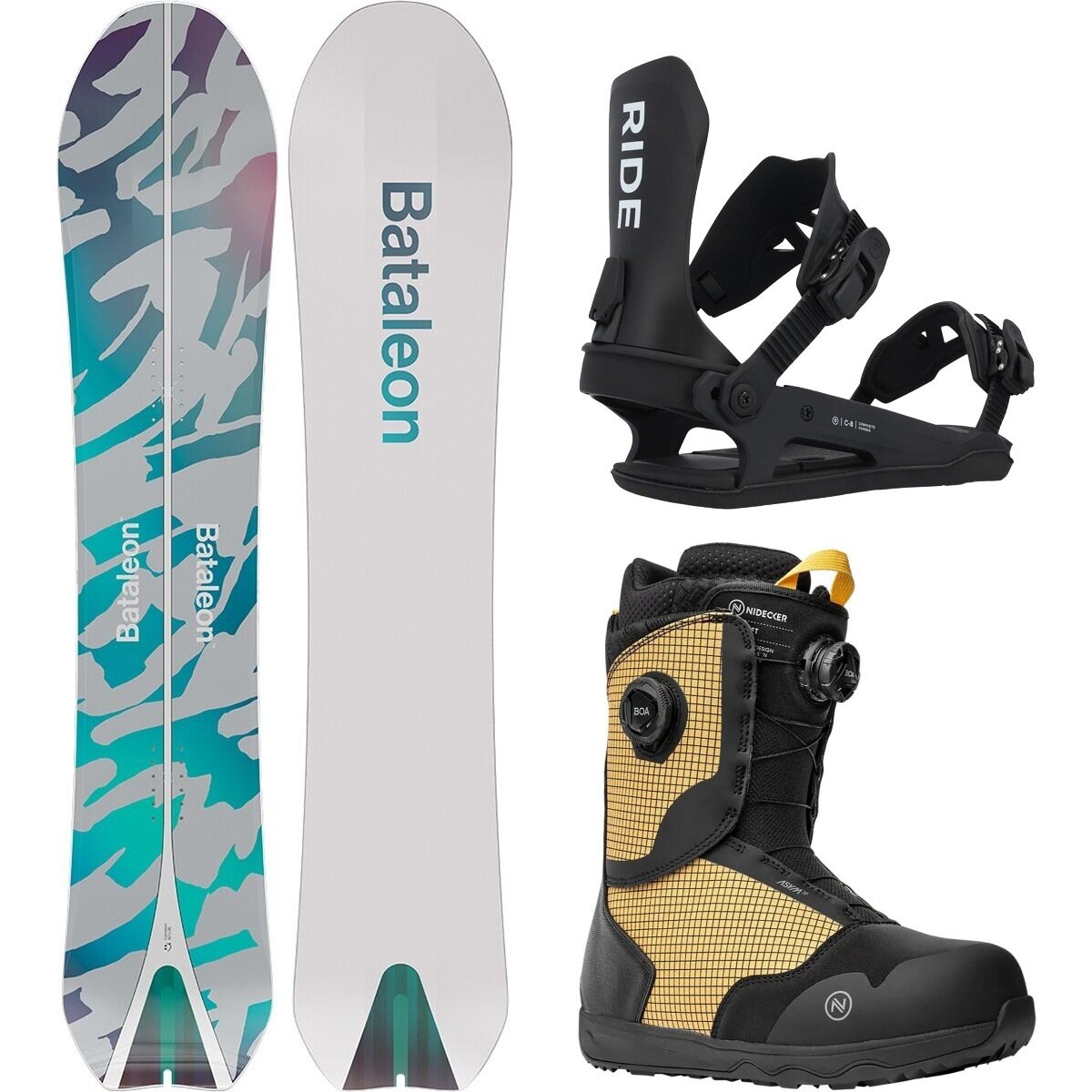 Image of Bataleon Cameleon Snowboard + Ride C-8 Binding + Nidecker Rift Boot One Color, Black, Yellow/Black, 161cm, L, 12.0