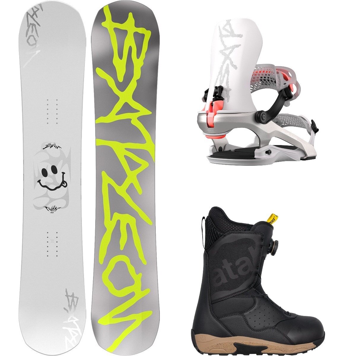 Bataleon Bataleon Evil Twin w/ Twist BOA + Blaster AW FASE Snowboard Package White,Sky Gray,Black, 154cm,L/XL,11.5