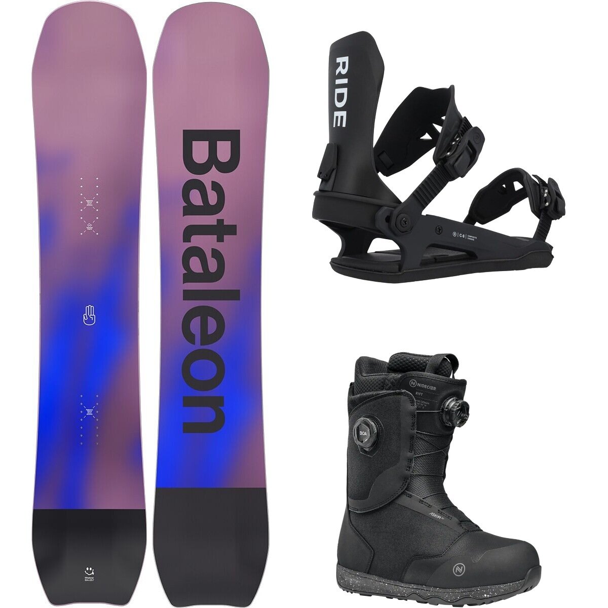 Image of Bataleon Whatever w/ Rift Boot + Ride C-8 Snowboard Package One Color,Black,Black, 156cm wide,L,10.5