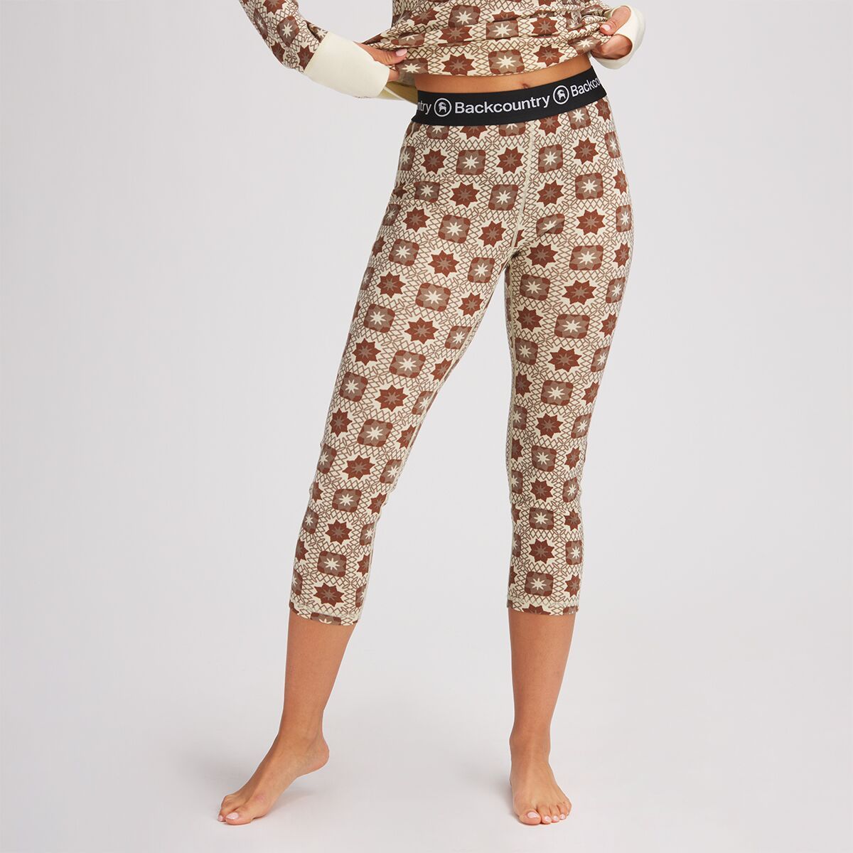 Backcountry Spruces Mid-Weight Merino 3/4 Printed Bottom - Women's Cold Brew Print, M