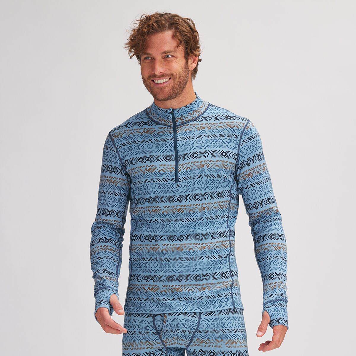 Backcountry Spruces Print Merino Baselayer 1/4-Zip Top - Men's Fjord Print, L