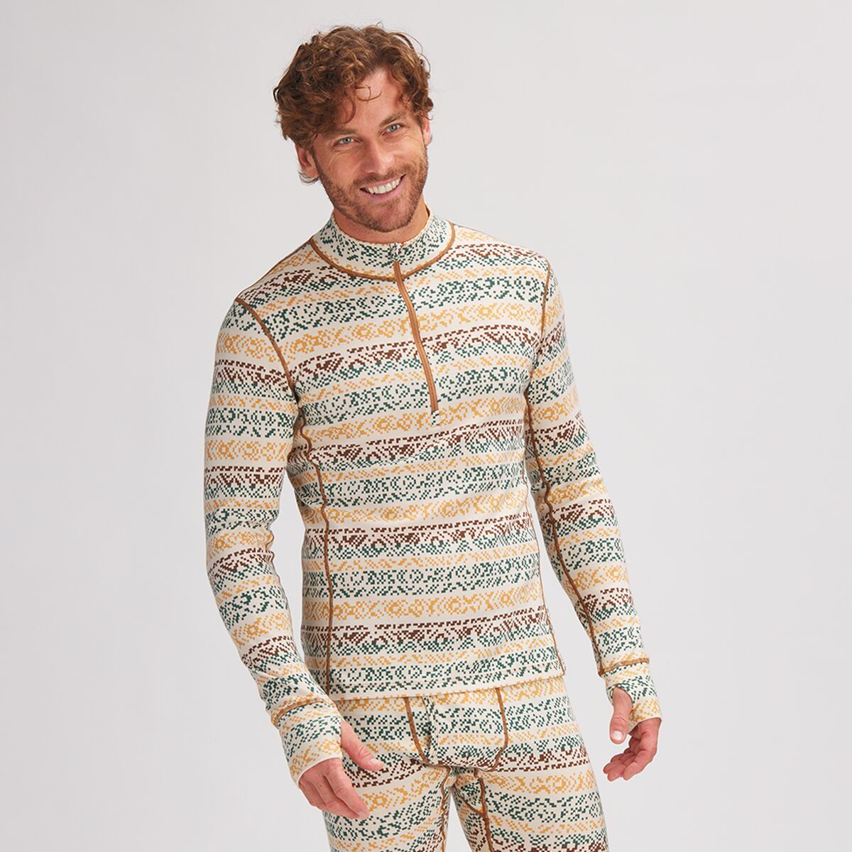 Backcountry Spruces Print Merino Baselayer 1/4-Zip Top - Men's Gray Jay Print, S