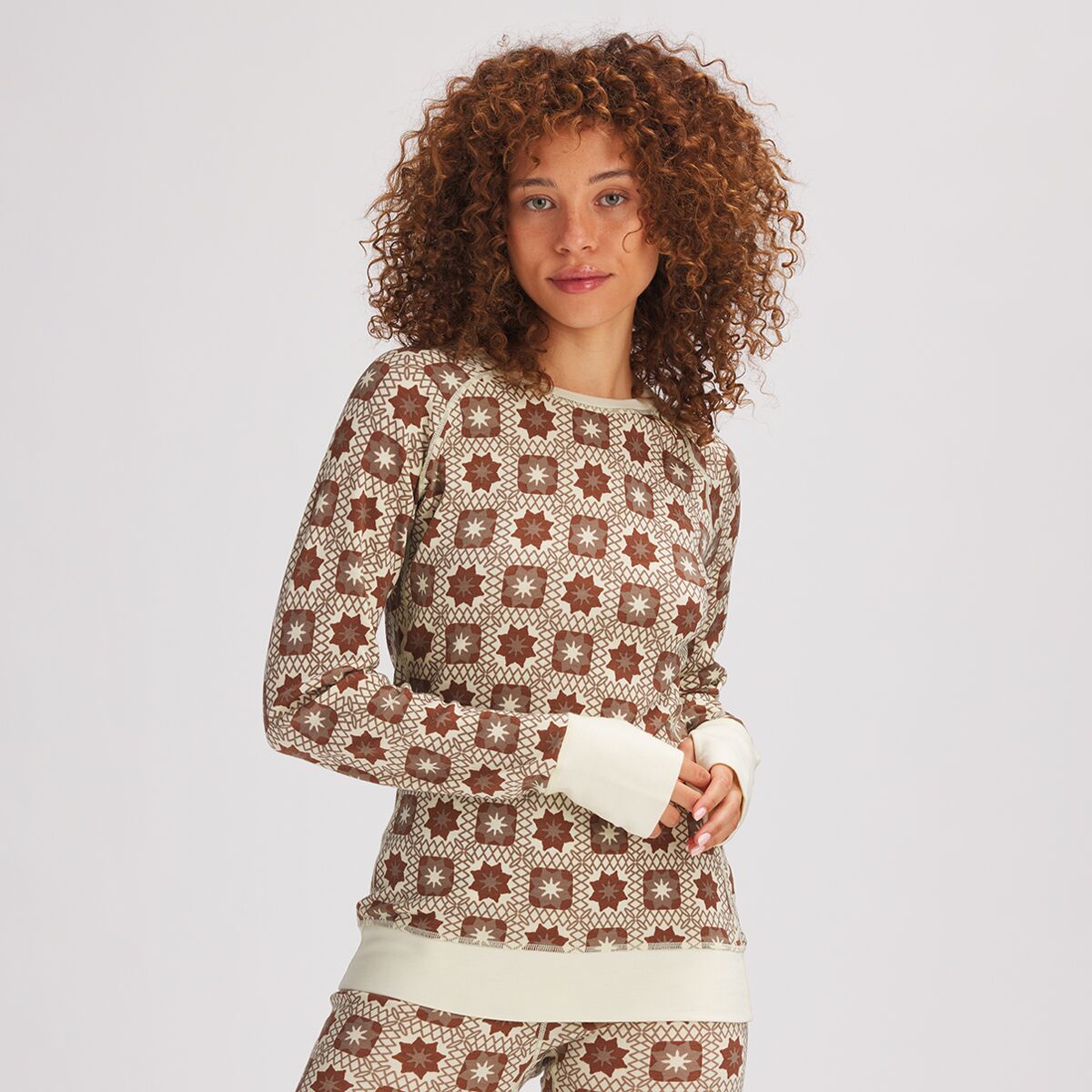 Backcountry Spruces Mid-Weight Merino Printed Baselayer Crew - Women's Cold Brew Print