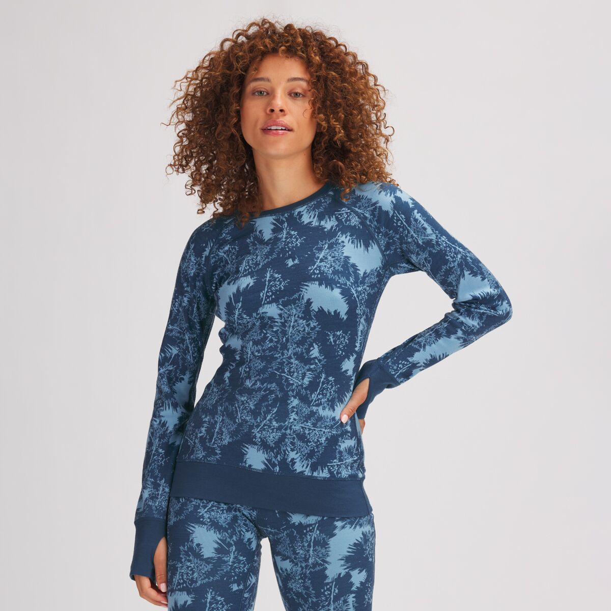 Backcountry Spruces Mid-Weight Merino Printed Baselayer Crew - Women's Riptide Print, M