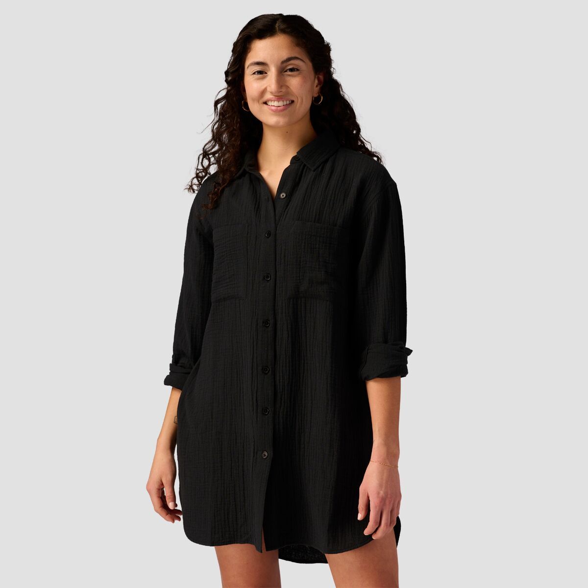 Backcountry Long Cotton Gauze Long-Sleeve Button-Down - Women's Black, XS