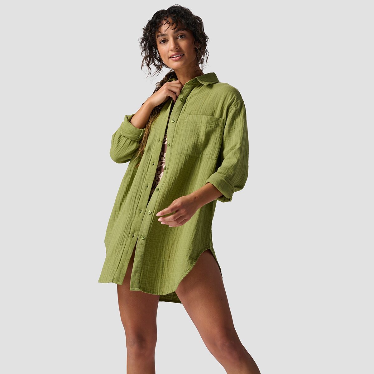 Backcountry Long Cotton Gauze Long-Sleeve Button-Down - Women's Calliste Green, XS