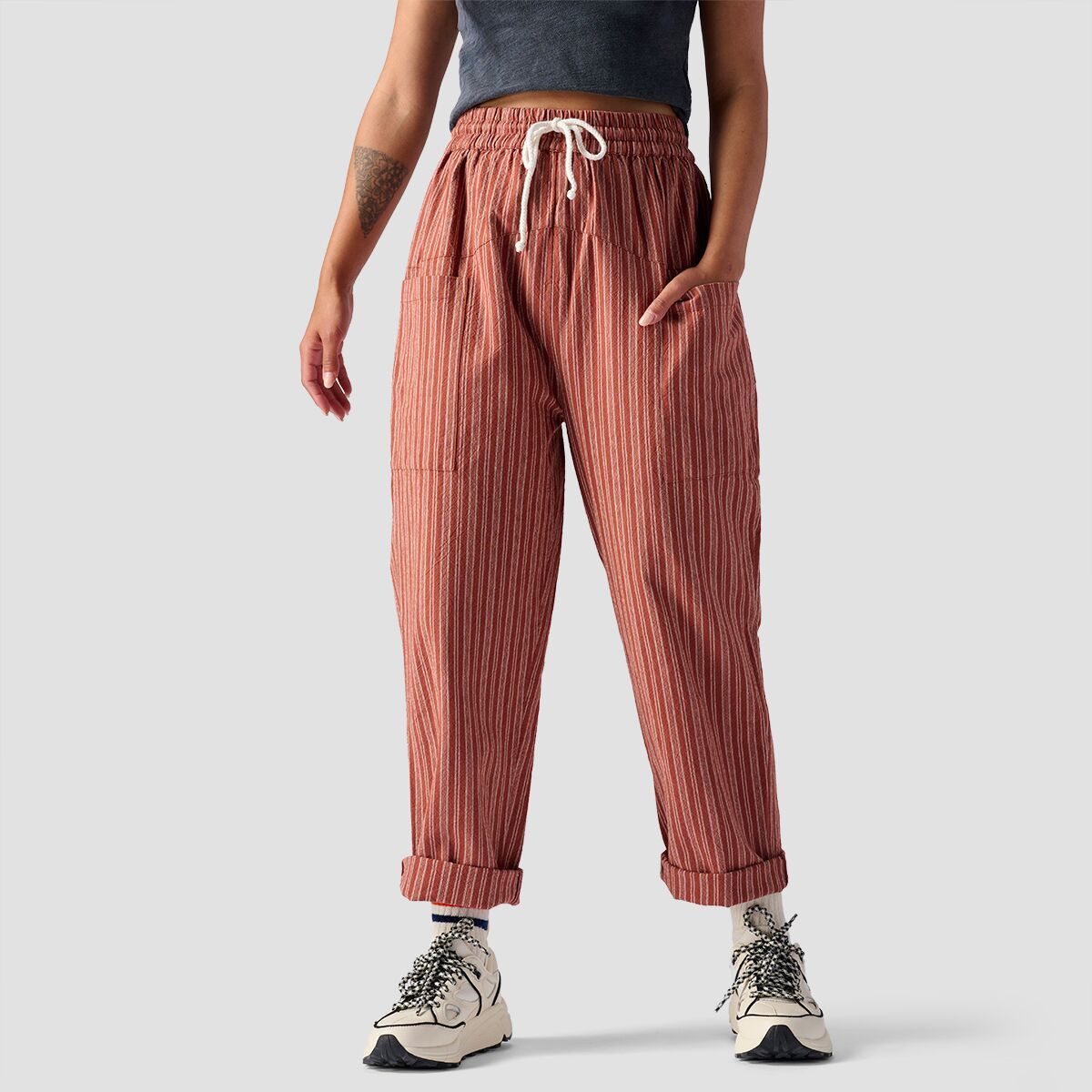 Backcountry Textured Cotton Pull On Pant - Women's Coconut Shell Stripe, XS