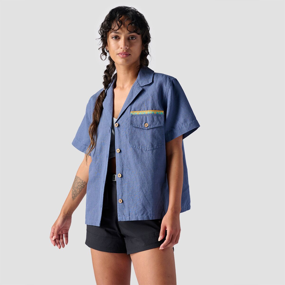 Backcountry Textured Cotton Short-Sleeve Button Up - Women's Vintage Indigo, XL