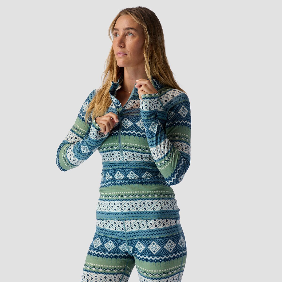 Backcountry Spruces Lightweight Hooded 1/2-Zip Printed Top - Women's Dress Blue Fair Isle Print, XXL