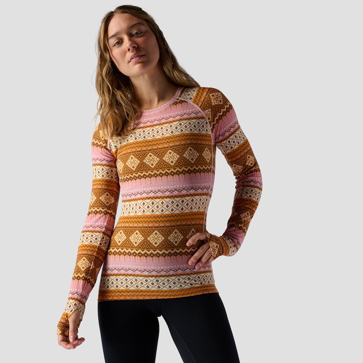 Backcountry Spruces Print Lightweight Merino Crew - Women's Golden Fair Isle Print, XXL