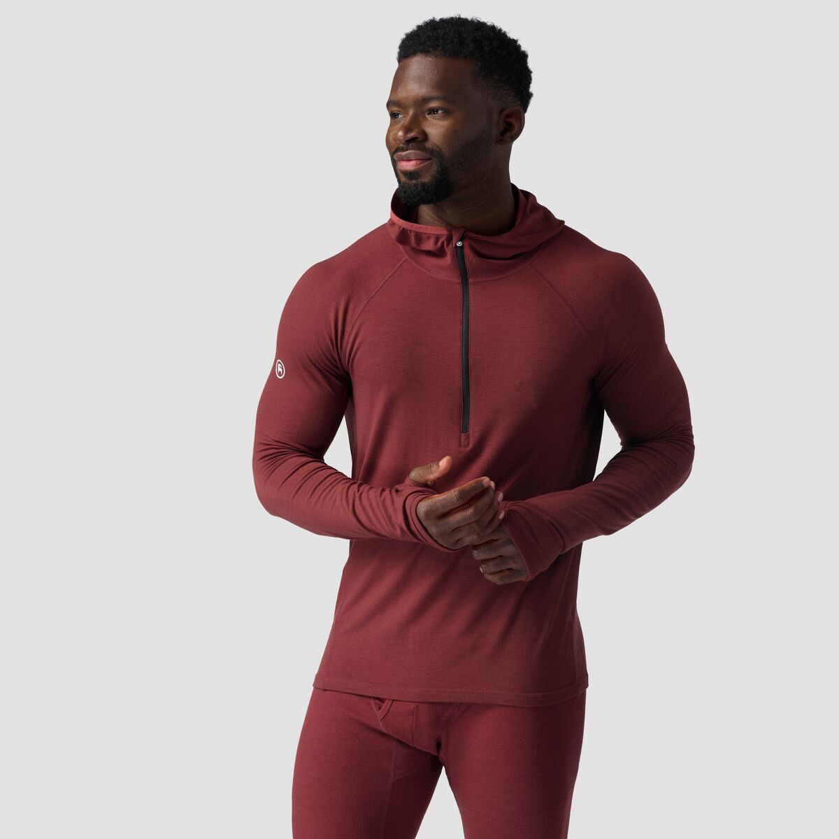 Backcountry Spruces Lightweight Merino 1/2-Zip Hooded Baselayer - Men's Fired Brick, XXL