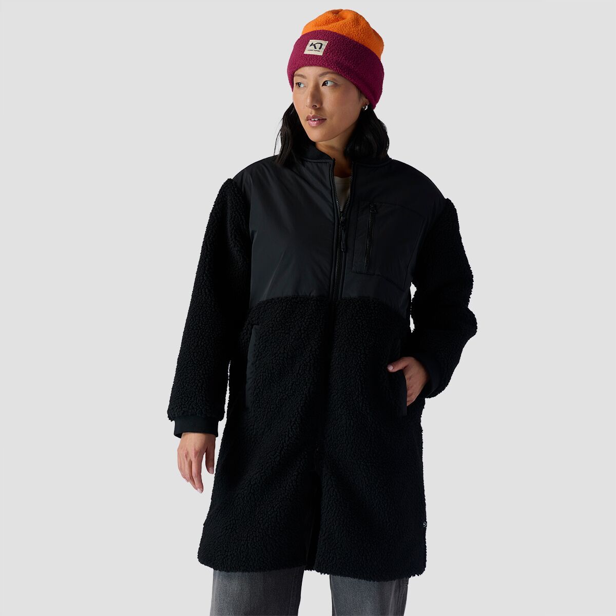 Backcountry Mixed Fabric Fleece Long Coat - Women's Black, M