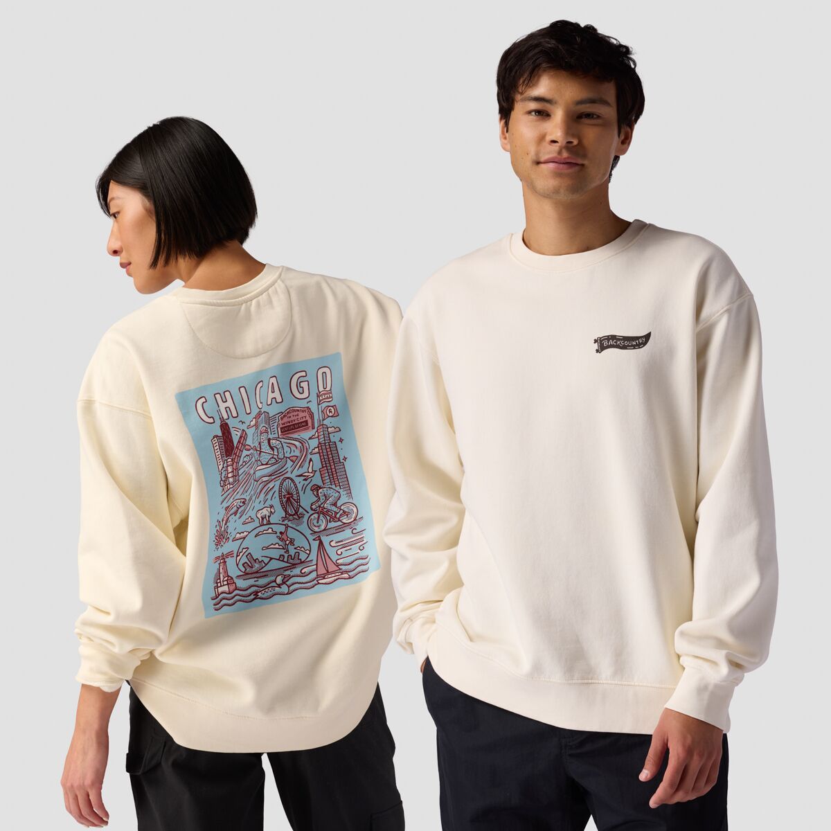 Backcountry Chicago Poster Crew Sweatshirt Vintage White, L
