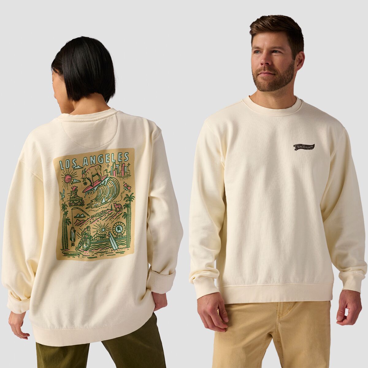 Backcountry Los Angeles Poster Crew Sweatshirt Vintage White, XS