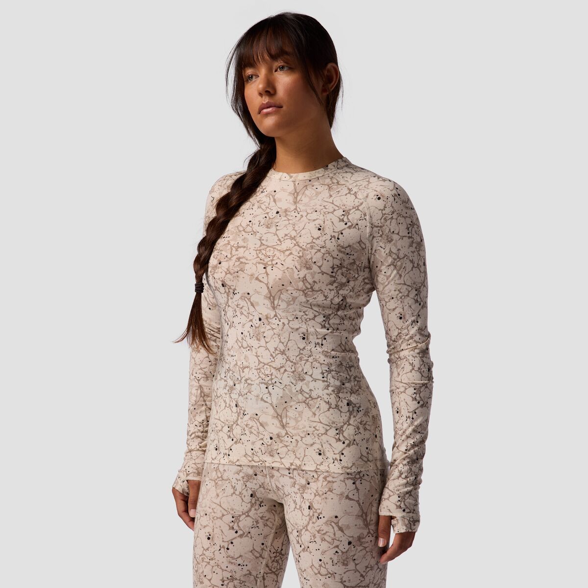 Backcountry Cedars RWS Merino Lt-Wt Baselayer Crew Top - Women's Fog Zastrugi Print, M