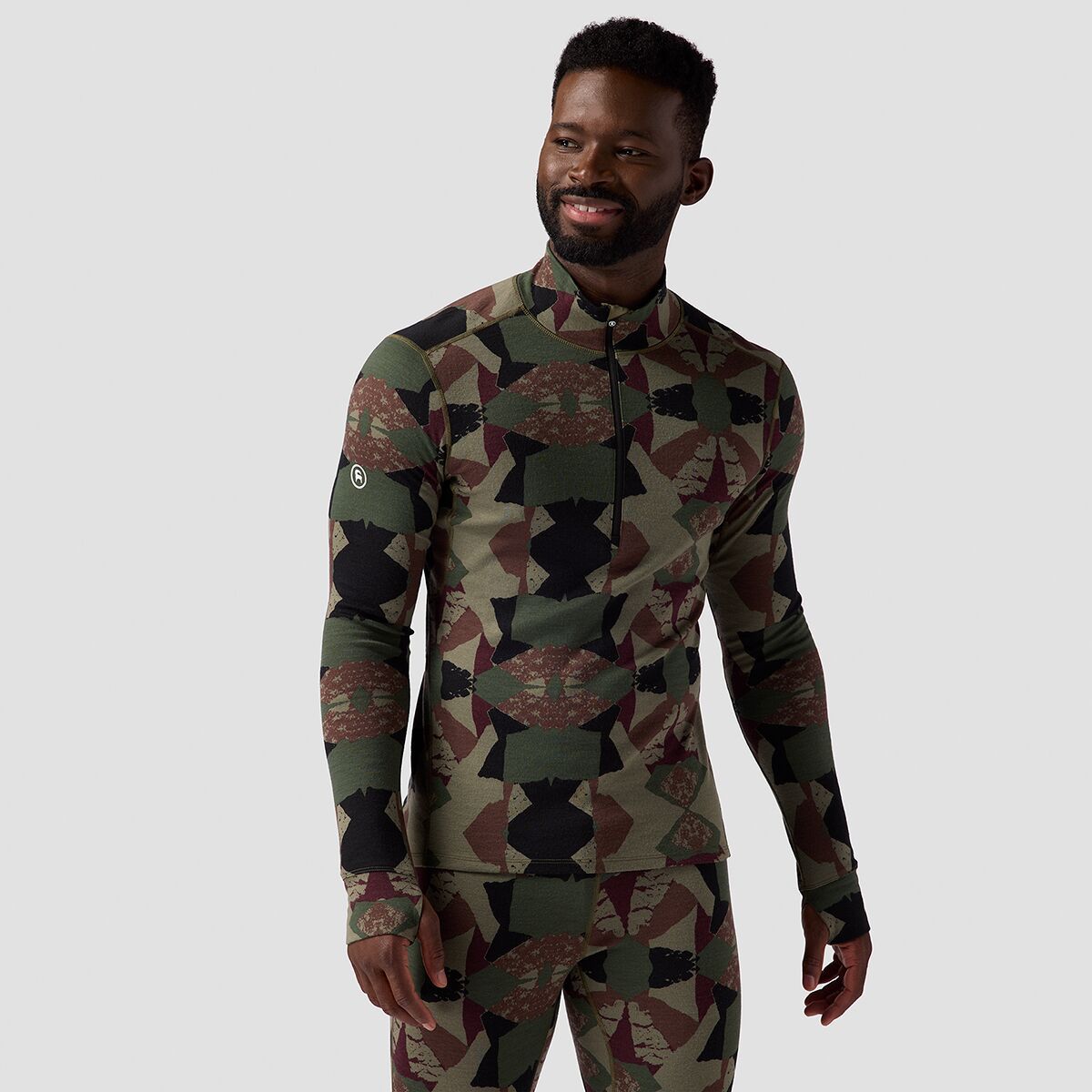 Backcountry Cedars RWS Merino Mid-Wt Baselayer 1/4-Zip Top - Men's Kalamata Geo Collage Print, S