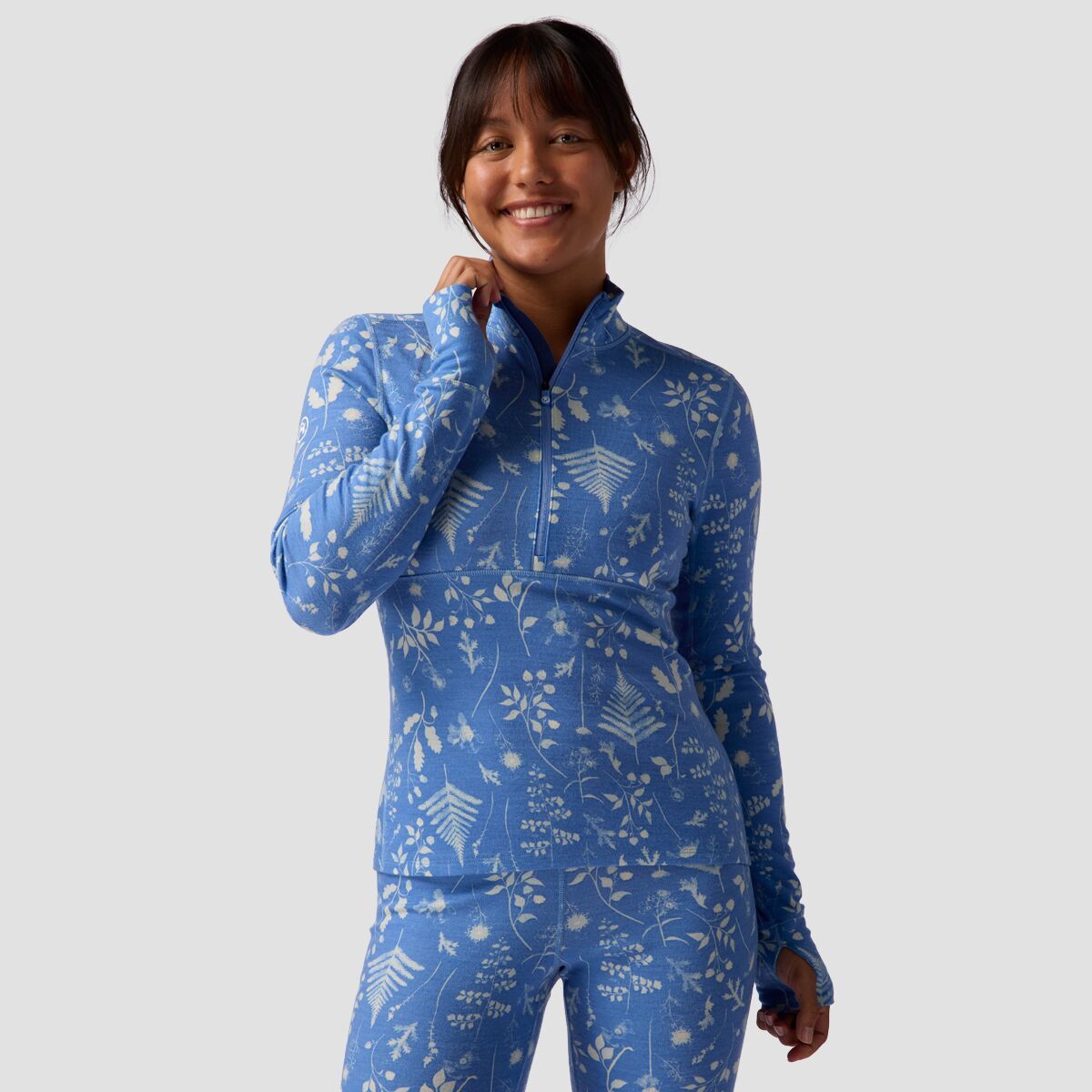 Backcountry Cedars RWS Merino Mid-Wt Baselayer 1/4-Zip Top - Women's Deja Blue Print, XXL