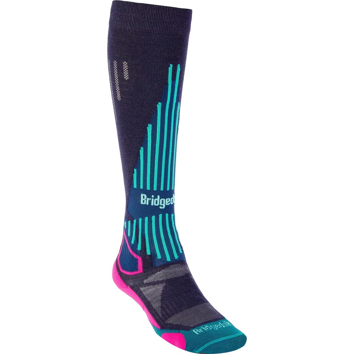 Image of Bridgedale Lightweight Merino Endurance Over-Calf Ski Sock - Women's Denim/Pink, M