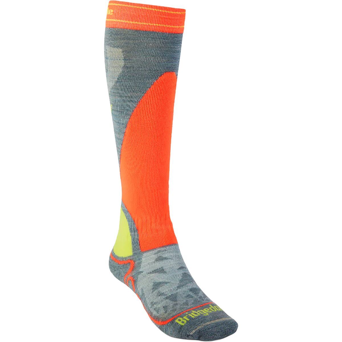 Image of Bridgedale Ski Racer Merino Endurance Sock - Kids' Grey/Neon, XL