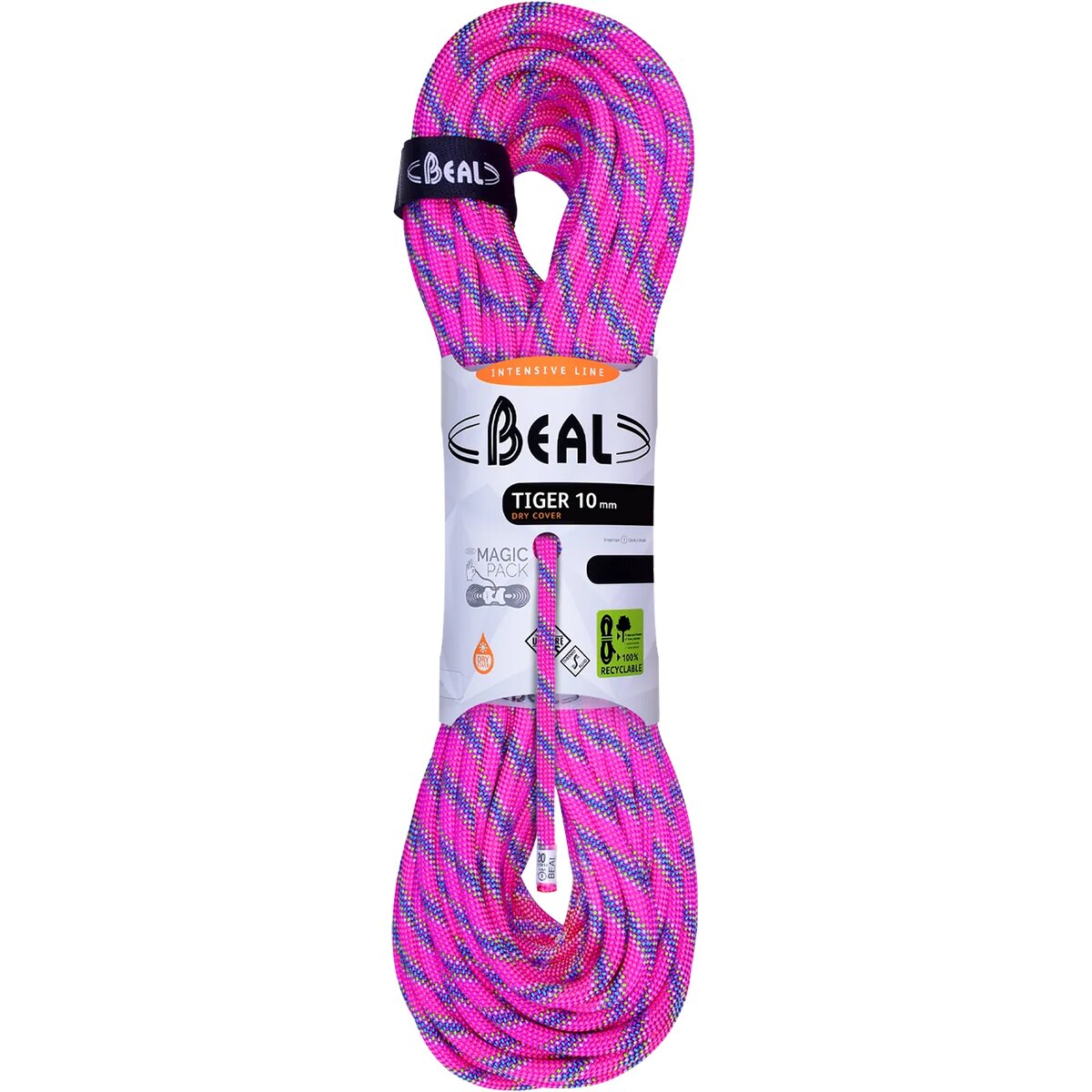 Image of Beal Tiger Unicore Dry Cover Climbing Rope - 10mm Fuschia, 80m