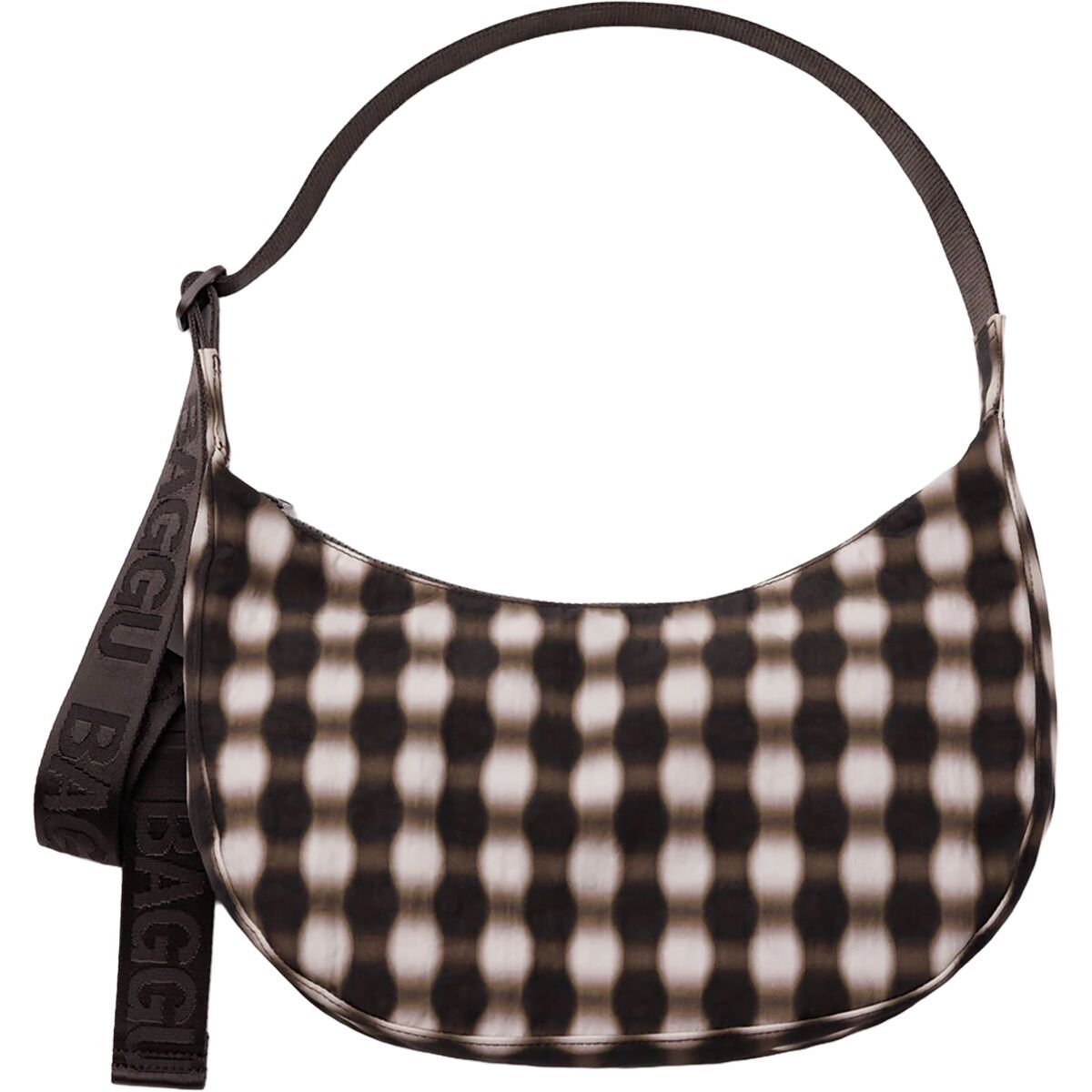 Image of BAGGU Medium Nylon Crescent Bag Blurred Gingham Brown, One Size