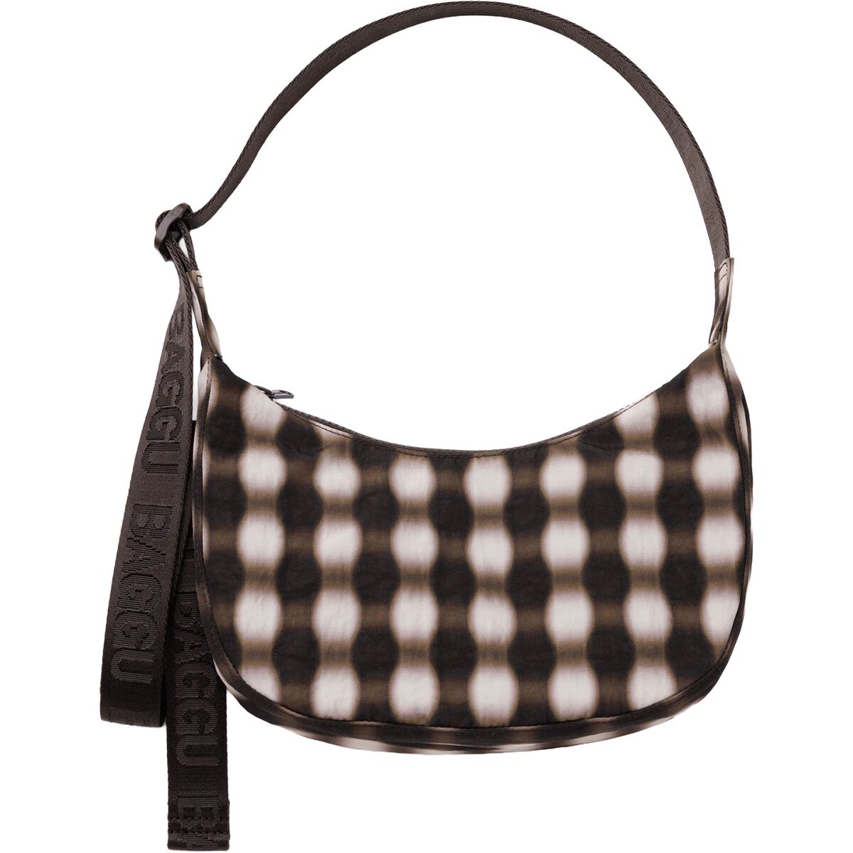 Image of BAGGU Small Nylon Crescent Bag Blurred Gingham Brown, One Size