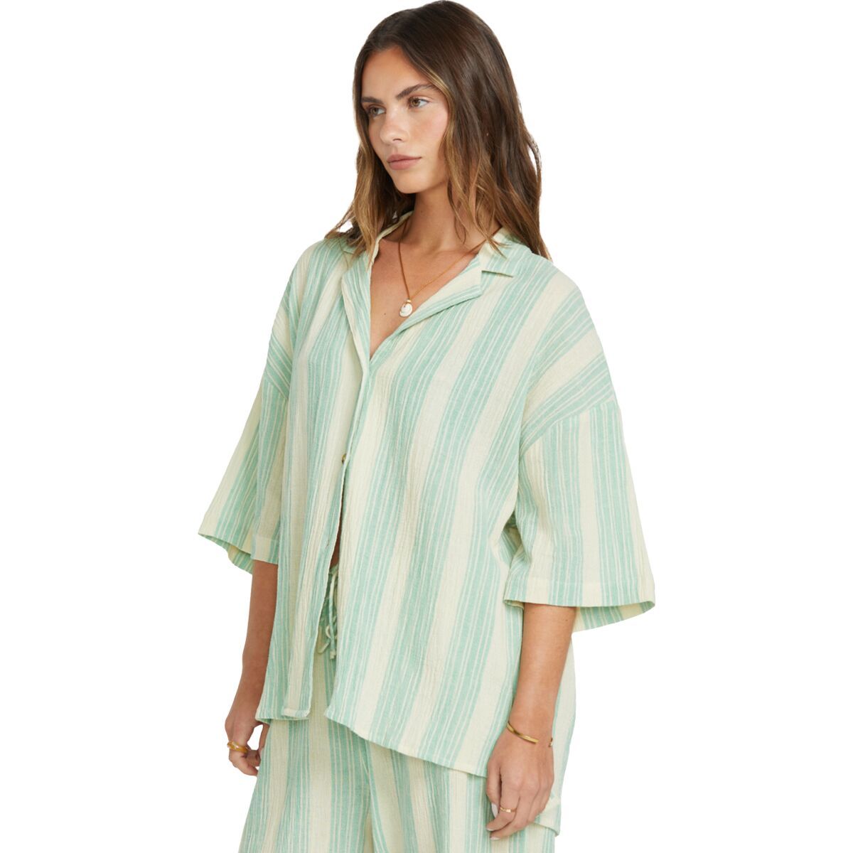 Billabong Beach Side Yarn Dyed Short-Sleeve Woven Top - Women's Island Green, M
