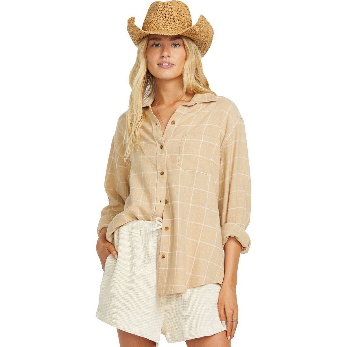 Billabong Layer Up Long-Sleeve Woven Top - Women's Khaki, M