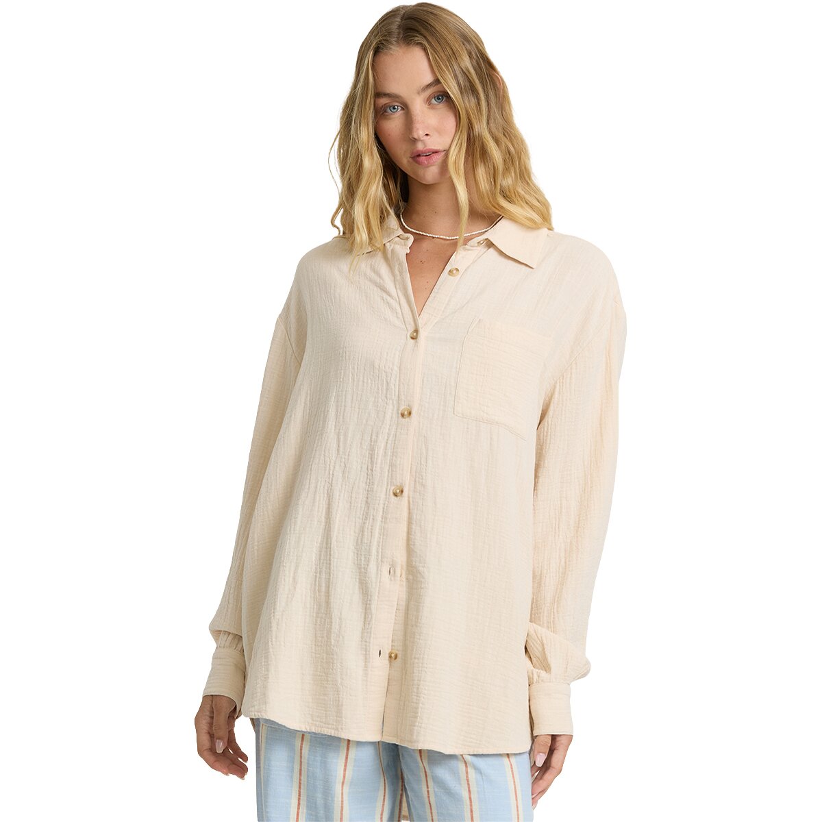Image of Billabong Wanderer Solid Ls Wvn Top - Women's Dove, M