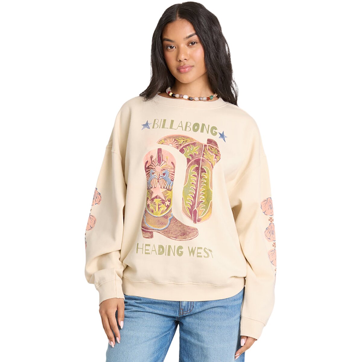Image of Billabong Ride In Crew Fleece Sweatshirt - Women's White Cap, S