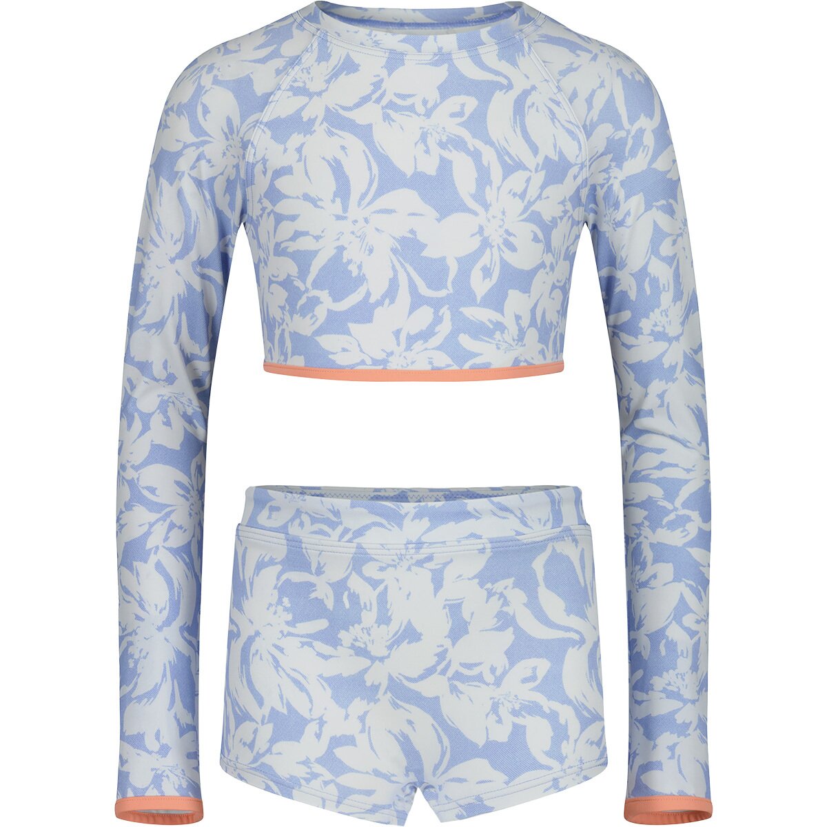 Image of Billabong Come On Now Cropped Rashguard 2-Piece Swim Set - Girls' Light Chambray, 7
