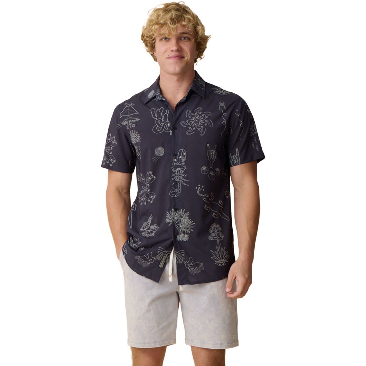 Image of Baja Llama Mojave Perforated Button Up Shirt - Men's Desert Martians Black Chocolate, M