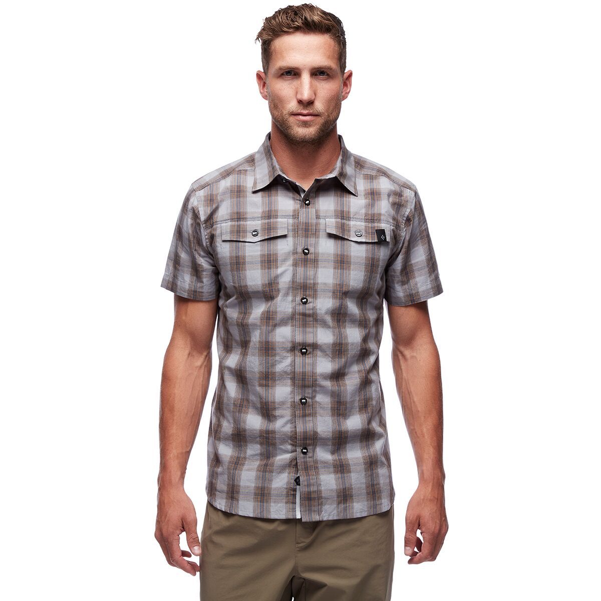 Black Diamond Benchmark Short-Sleeve Shirt - Men's Pewter/Dark Curry Plaid, XL