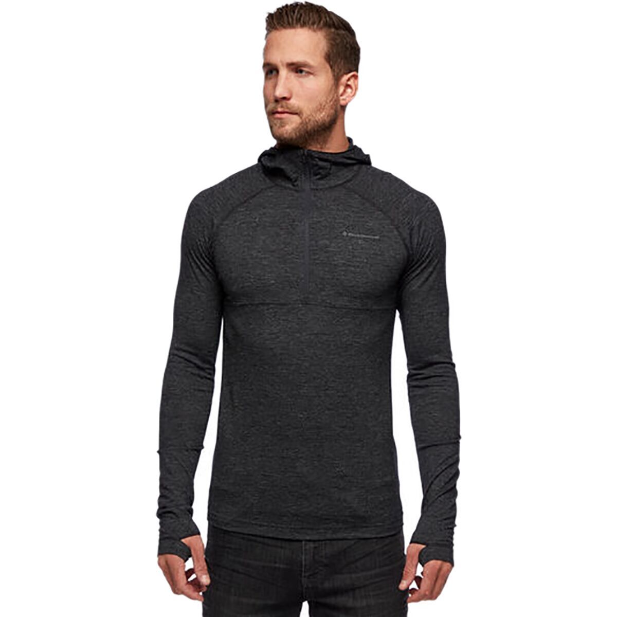 Image of Black Diamond Solution Wool Half-Zip Hooded Baselayer Top - Men's Black, S