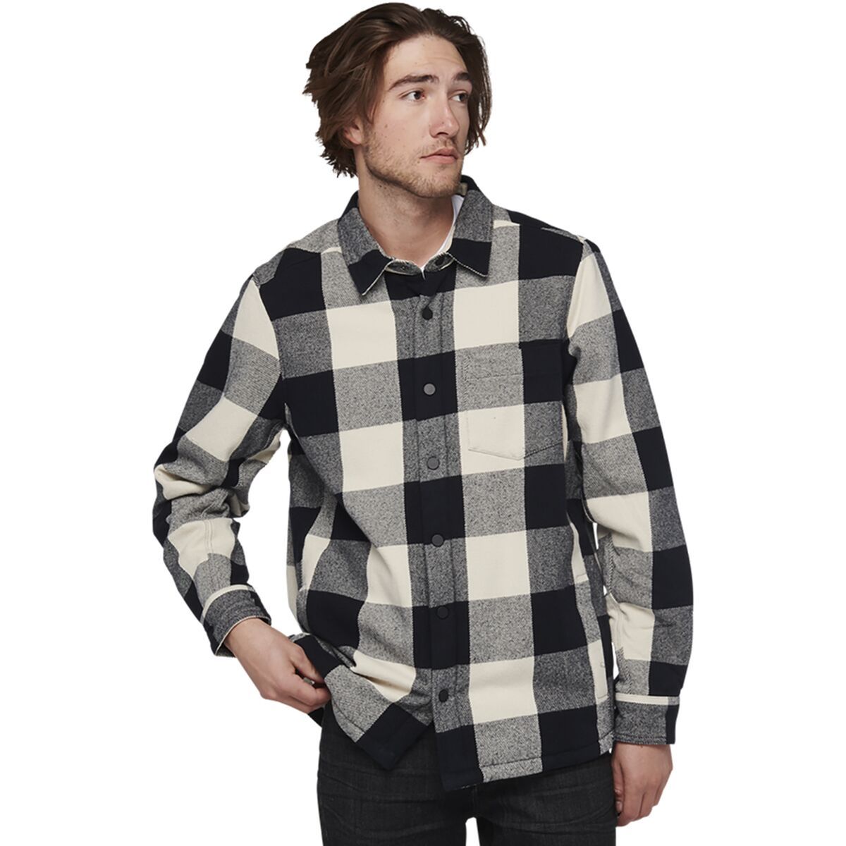 Image of Black Diamond Project Lined Flannel - Men's Black/Off White Plaid, S