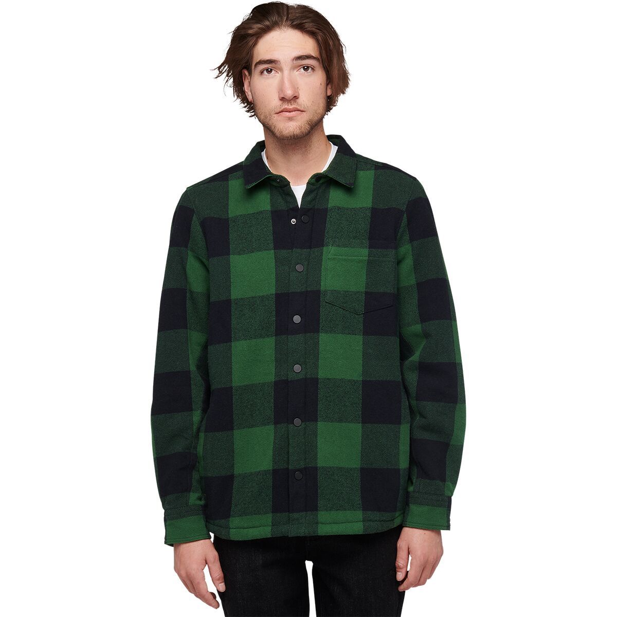 Image of Black Diamond Project Lined Flannel - Men's Palm Green/Black Plaid, M